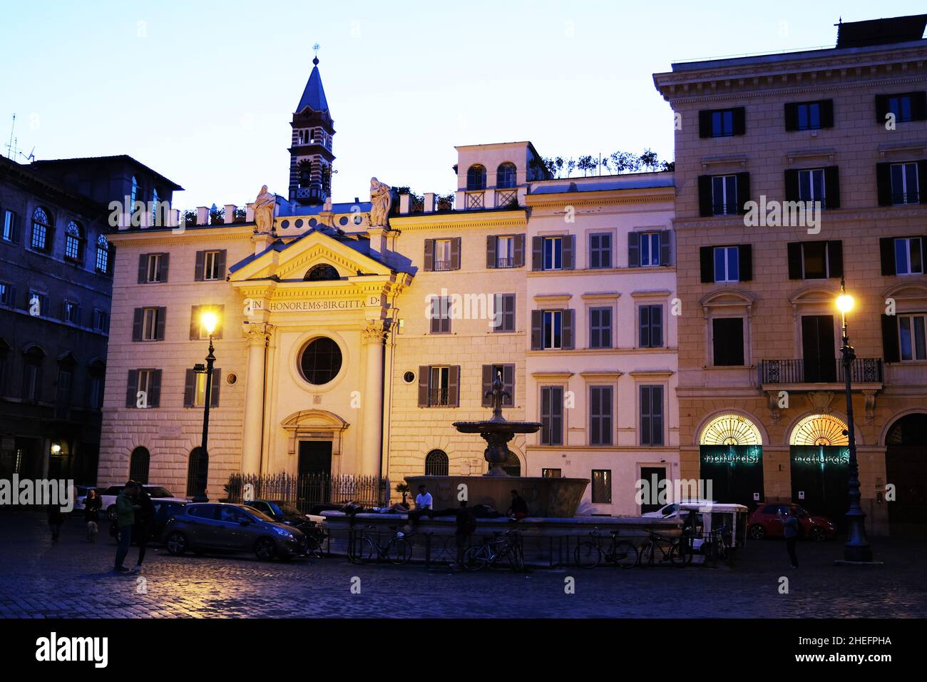 The Convent of Santa Brigida at dusk in Piazza Farnese in Rome Italy Stock Photo