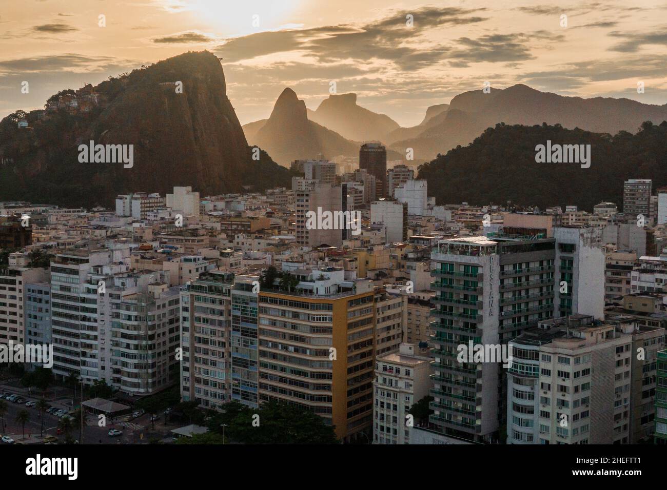 Aerial View of Buildings in Copacabana District With Mountains in the ...