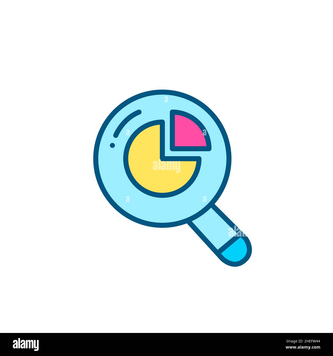 Analyzing diagram with magnifying glass. Pixel perfect, editable stroke