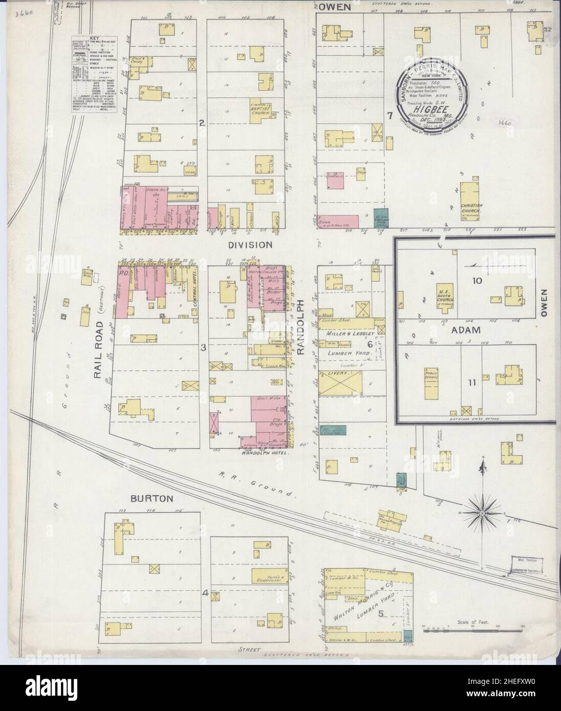 Sanborn Fire Insurance Map from Higbee, Randolph County, Missouri Stock