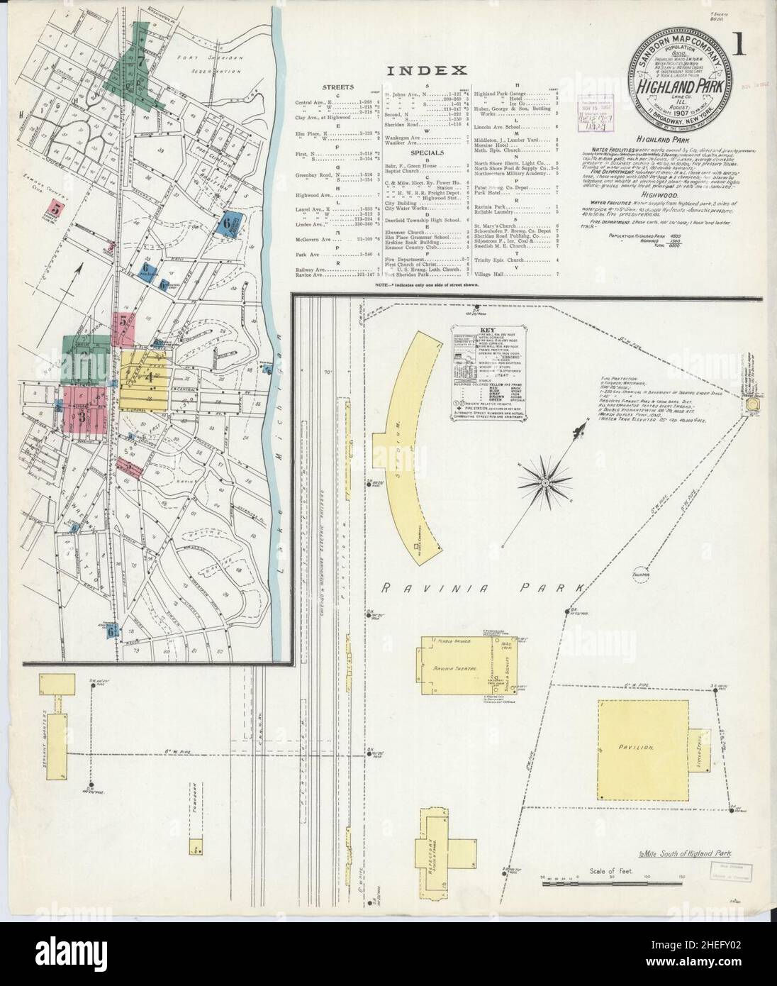 Sanborn Fire Insurance Map from Highland Park, Lake County, Illinois. Stock Photo