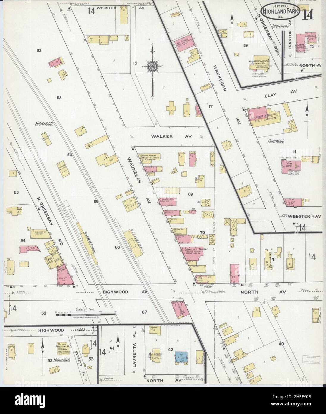 Sanborn Fire Insurance Map from Highland Park, Lake County, Illinois. Stock Photo