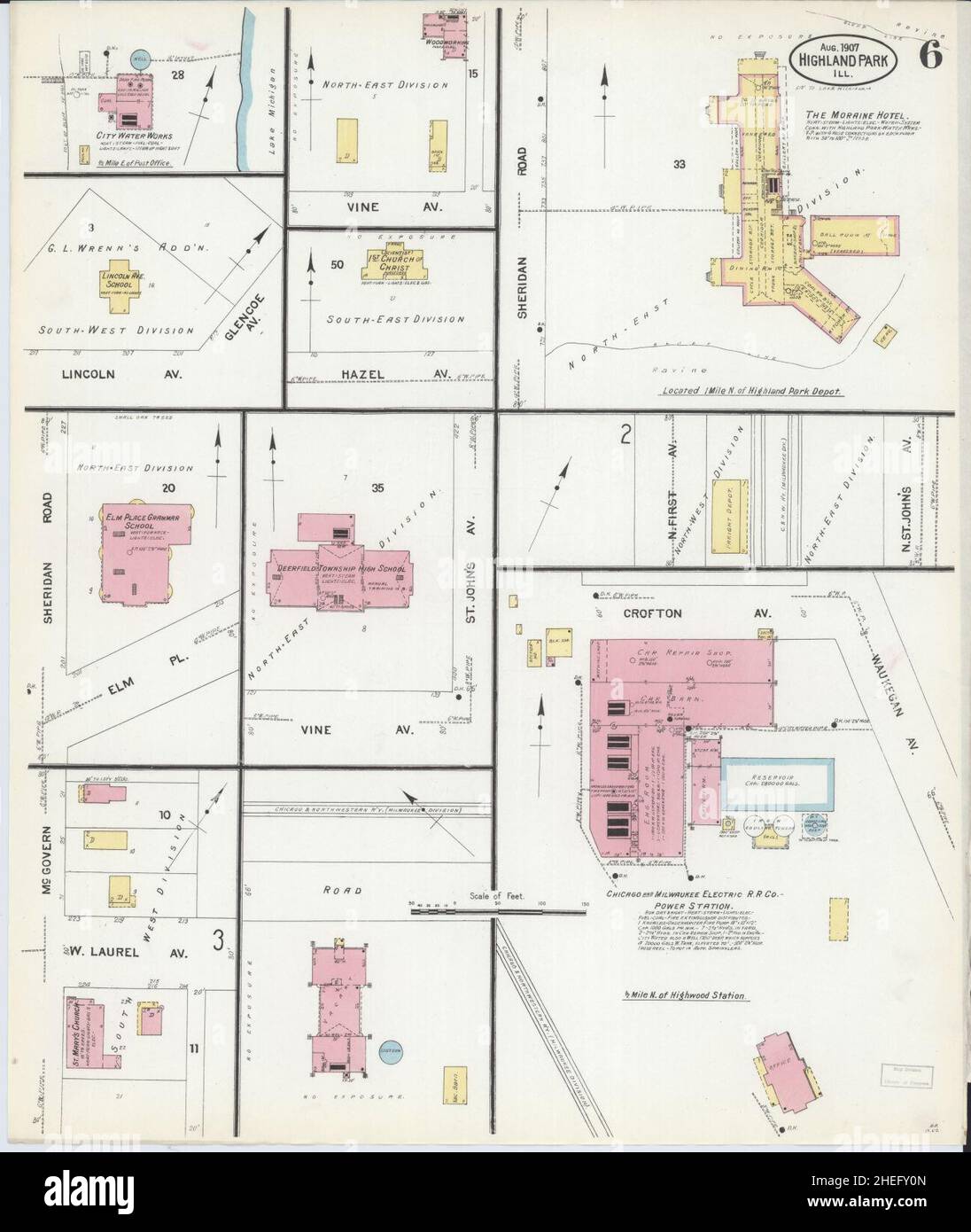 Sanborn Fire Insurance Map from Highland Park, Lake County, Illinois. Stock Photo