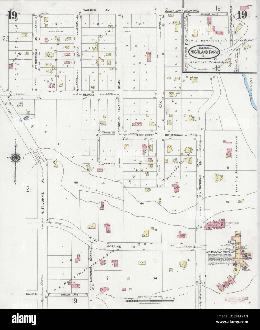 Sanborn Fire Insurance Map from Highland Park, Lake County, Illinois. Stock Photo