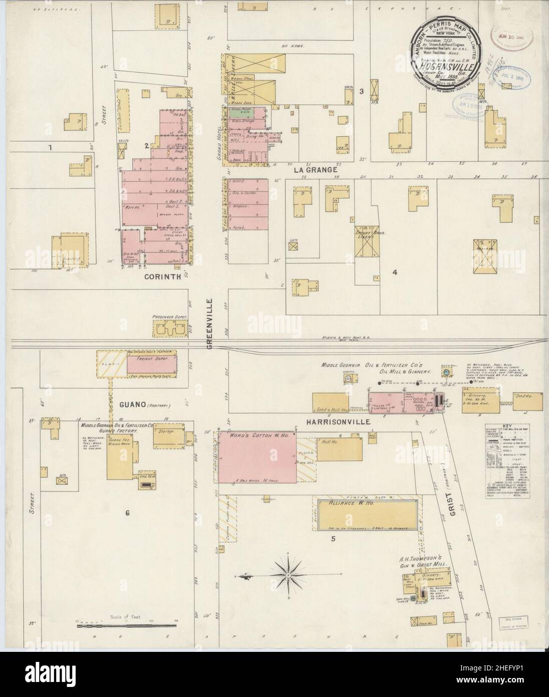 Sanborn Fire Insurance Map from Hogansville, Troup County, Georgia. Stock Photo