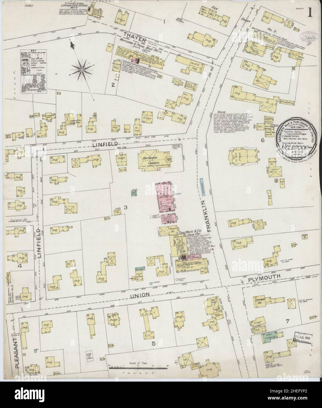 Sanborn Fire Insurance Map from Holbrook, Norfolk County, Massachusetts. Stock Photo