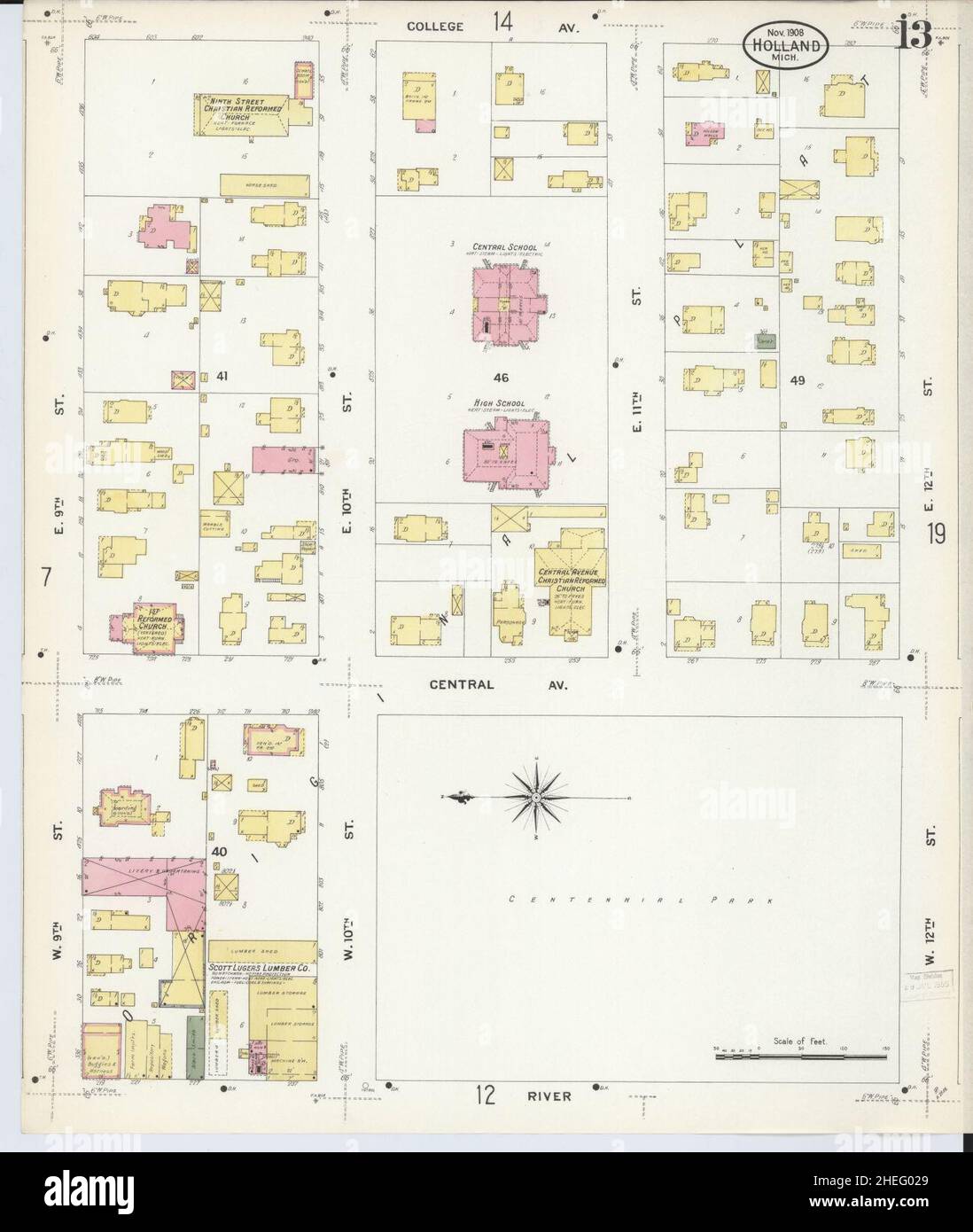 Sanborn Fire Insurance Map from Holland, Ottawa County, Michigan. Stock Photo