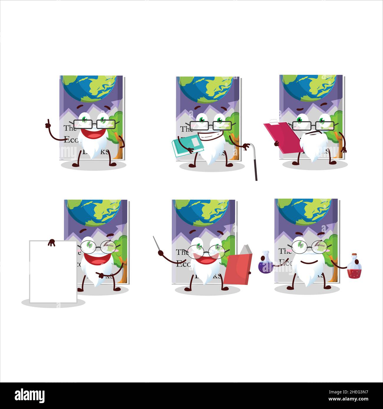 Professor economic books academic cartoon character working on