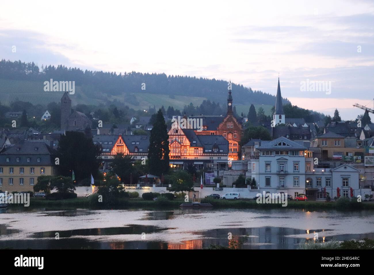 Traben-Trarbach, Germany along the Mosel River at Sunset Stock Photo