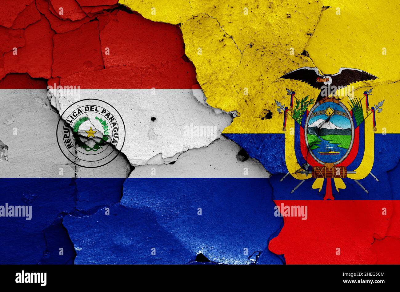 flags of Paraguay and Ecuador painted on cracked wall Stock Photo - Alamy