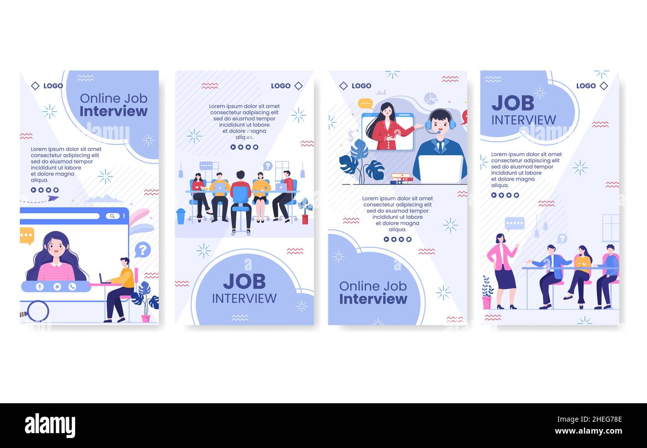 Job Interview Meeting and Candidate of Employment or Hiring Stories Template Flat Illustration Editable of Square Background for Social Media Stock Vector