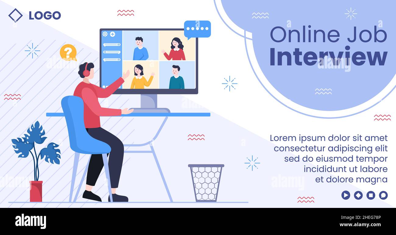Job Interview Meeting and Candidate of Employment or Hiring Post Template Flat Illustration Editable of Square Background for Social Media Stock Vector