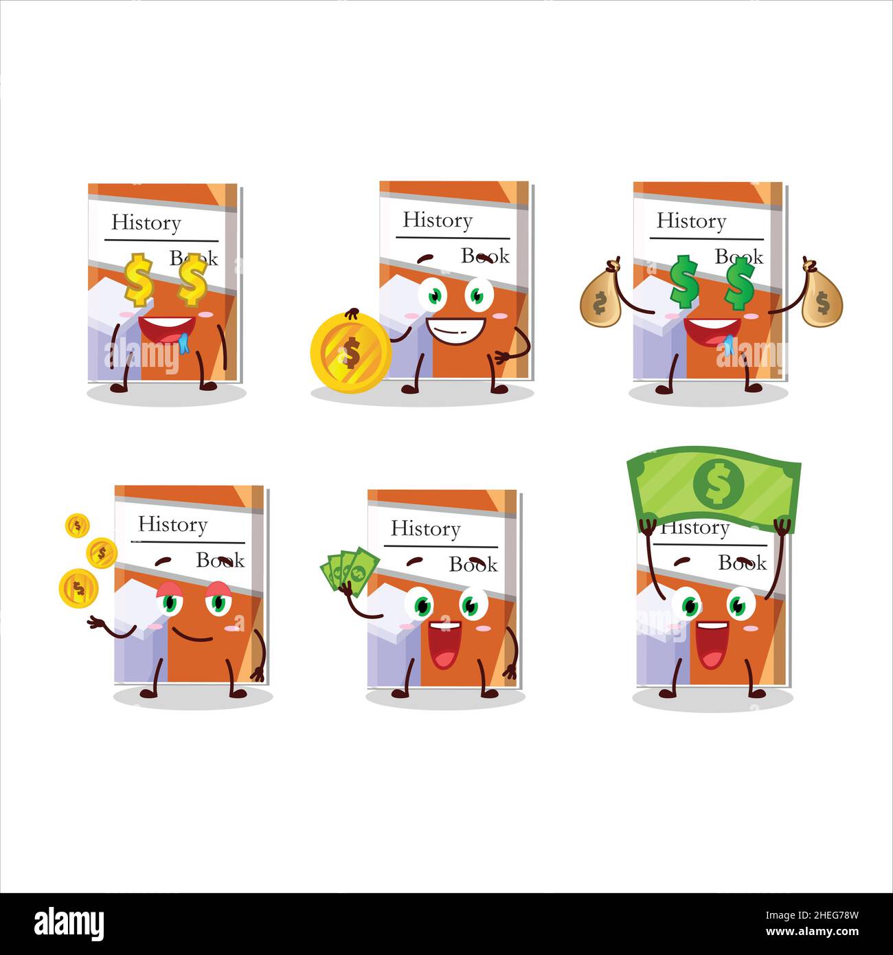 History books cartoon character with cute emoticon bring money. Vector