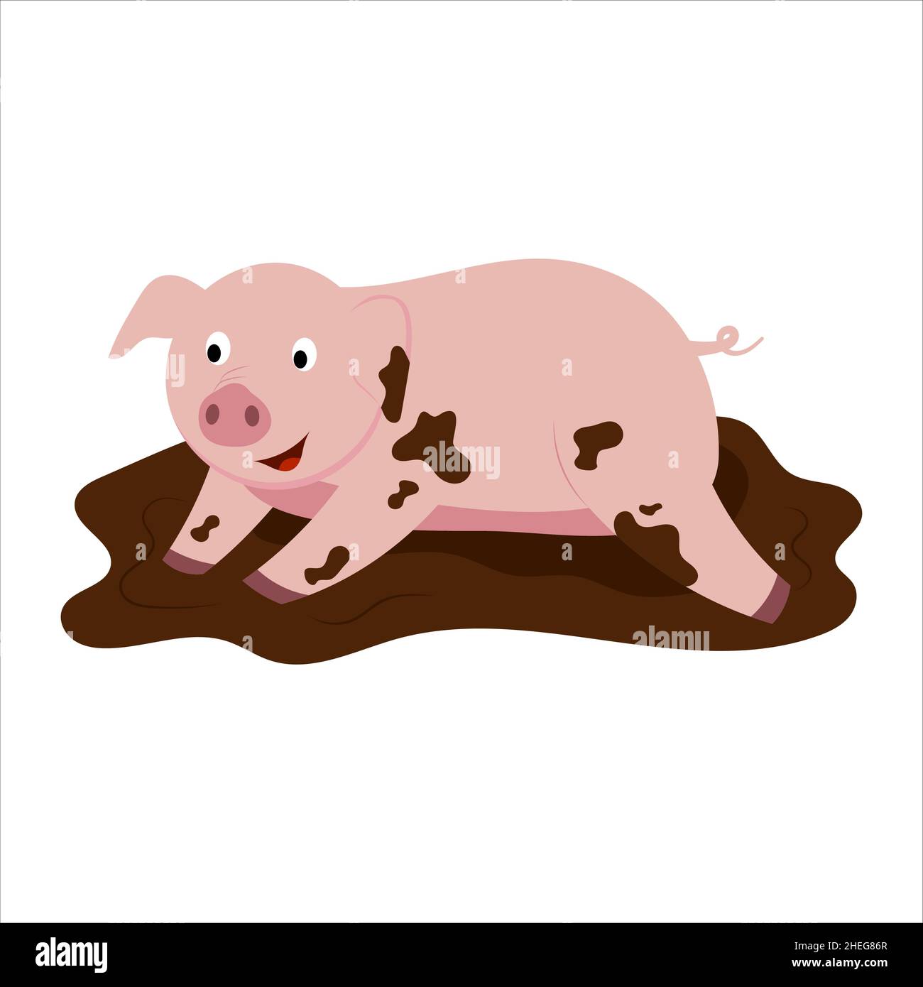 vector illustration of a cute cartoon pig lying in the mud Stock Vector