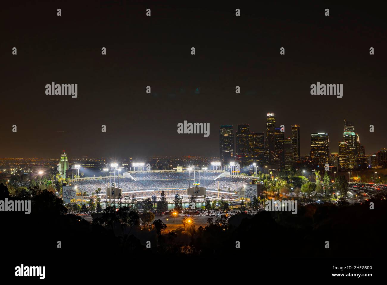 High Angle Wide Shot Dodger Stadium With Downtown Skyline In Background  Dusk Los Angeles California High-Res Stock Video Footage - Getty Images
