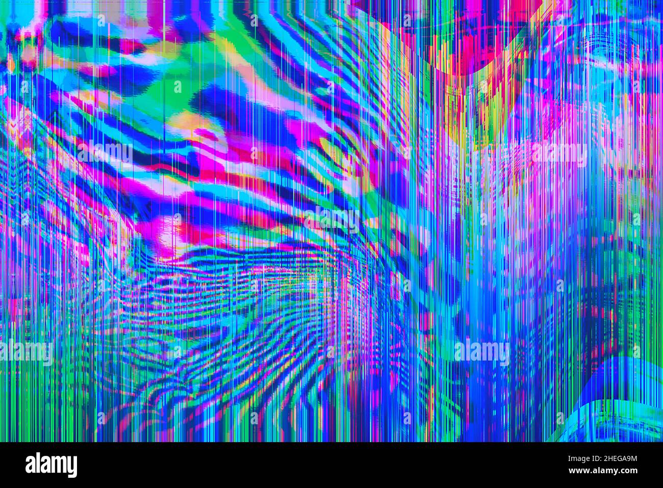 Motion Glitch interlaced Distorted psychedelic zebra futuristic background Stock Photo