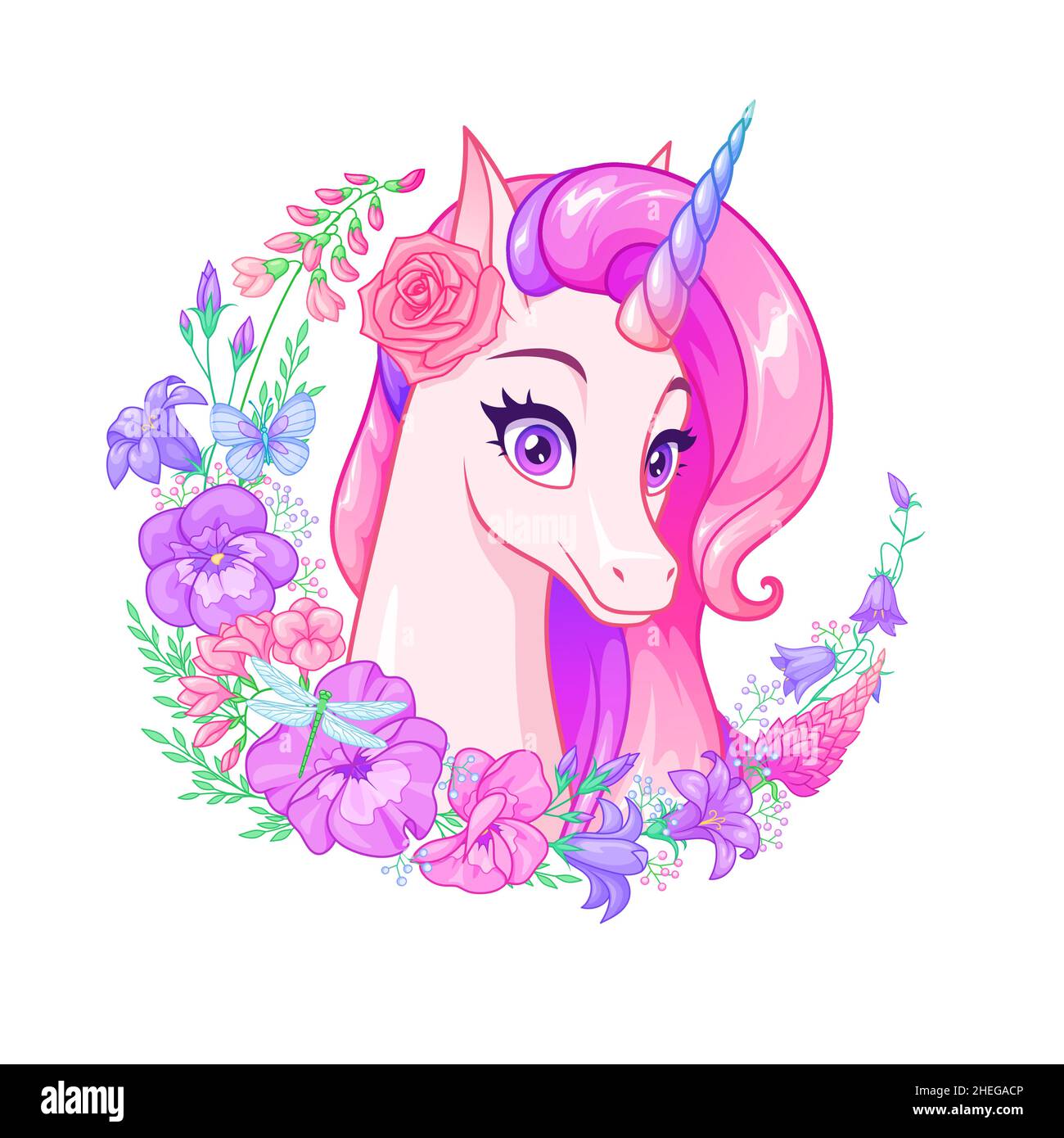 Beautiful cartoon unicorn with pink mane surrounded with flowers. Vector illustration Stock Vector Image & Art - Alamy Beautiful cartoon unicorn with pink mane surrounded with flowers. Vector illustration Stock Vector Image & Art - Alamy