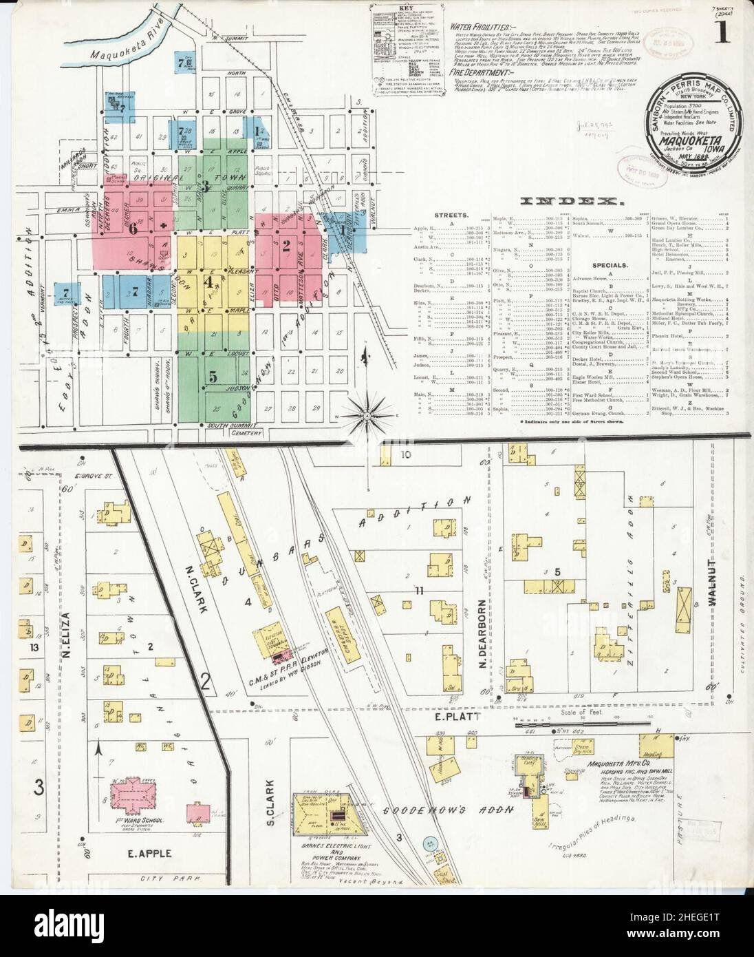 Sanborn Fire Insurance Map from Maquoketa, Jackson County, Iowa Stock