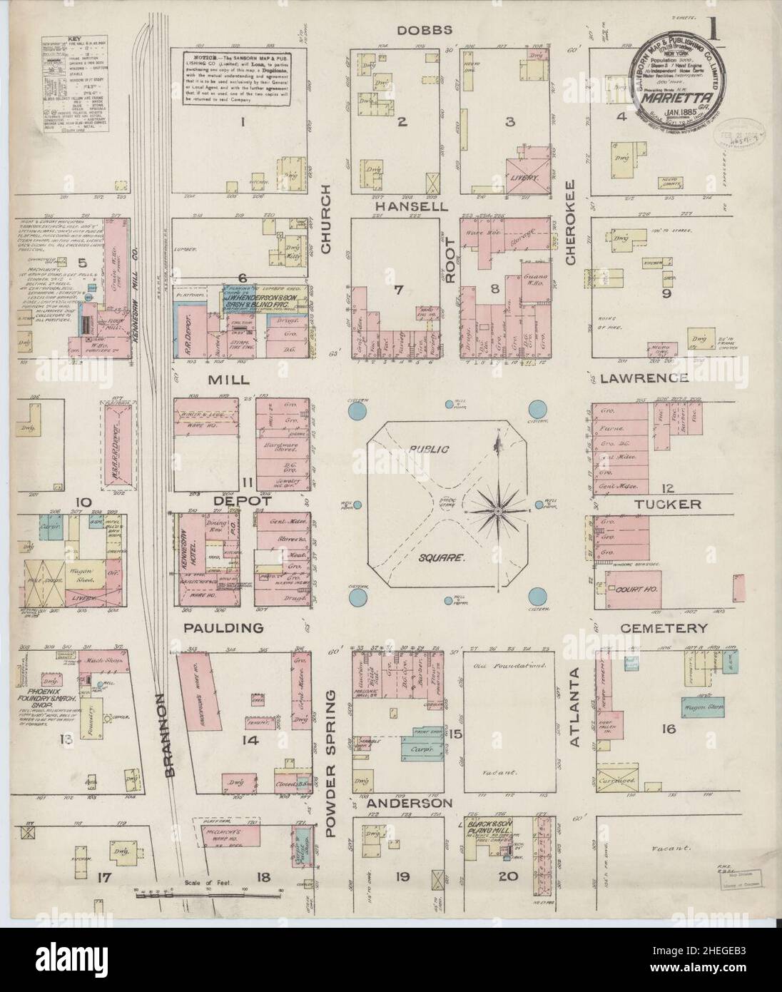 Sanborn Fire Insurance Map from Marietta, Cobb County, Georgia. Stock Photo