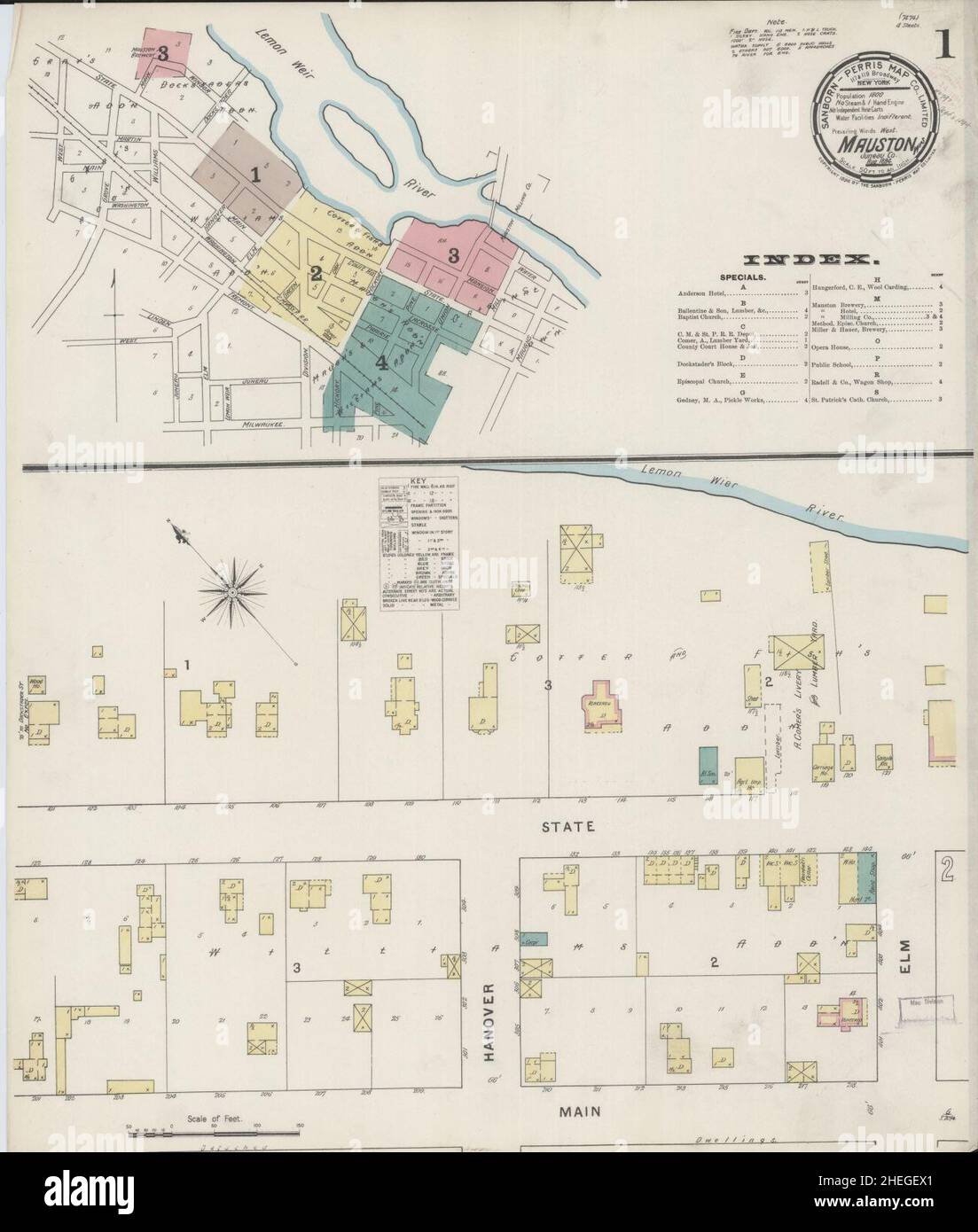 Sanborn Fire Insurance Map from Mauston, Juneau County, Wisconsin. Stock Photo