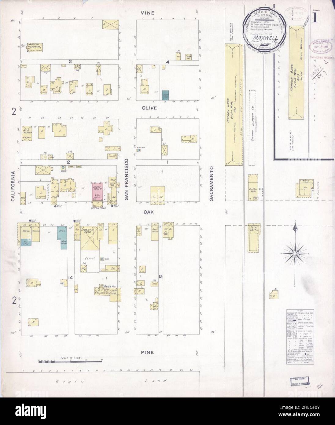 Sanborn Fire Insurance Map from Maxwell, Colusa County, California. Stock Photo