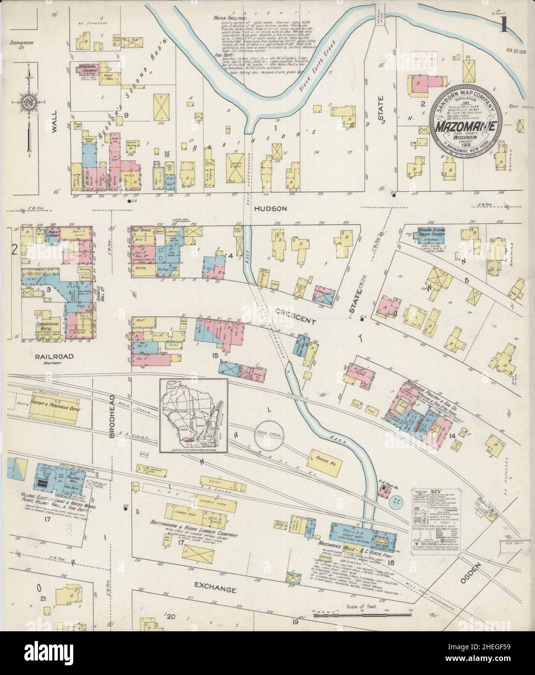 Sanborn Fire Insurance Map from Mazomanie, Dane County, Wisconsin Stock