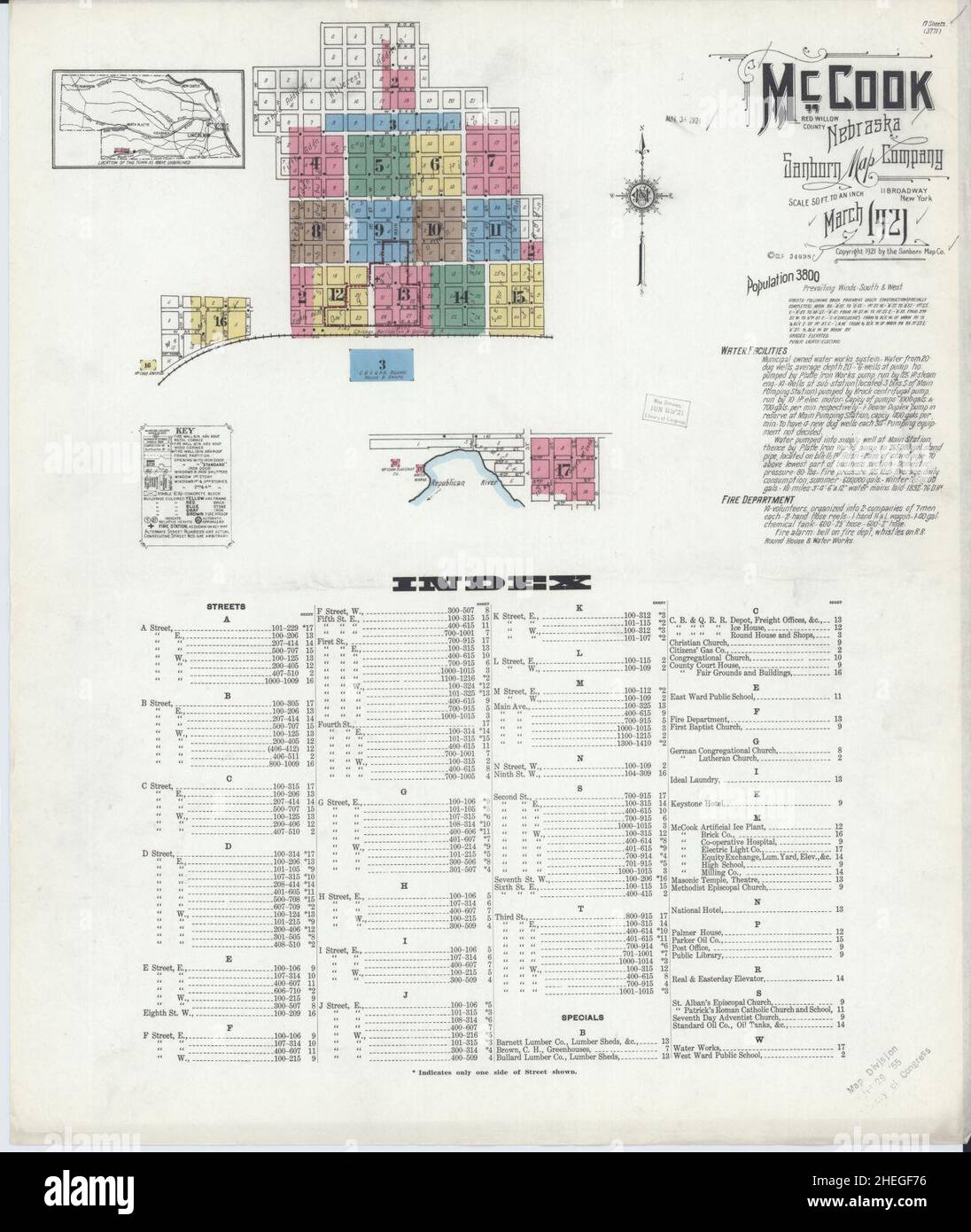 Sanborn Fire Insurance Map from Mccook, Red Willow County, Nebraska. Stock Photo