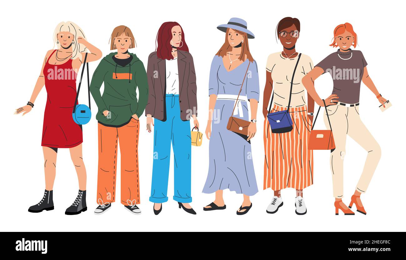 Group of Fashion Female Characters Stock Vector Image & Art Alamy