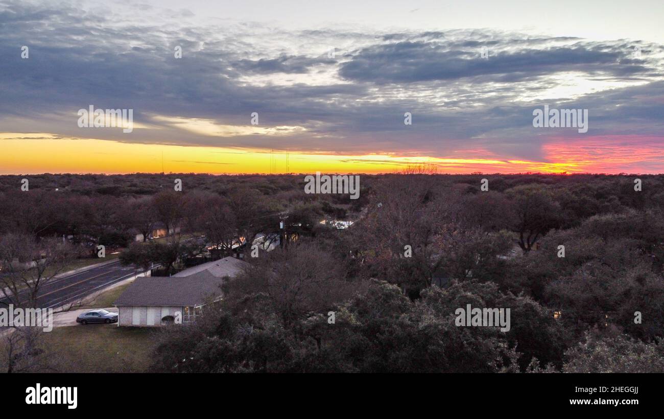 Austin, Texas, USA. 10 January, 2022. Sunset in Austin, Texas. The