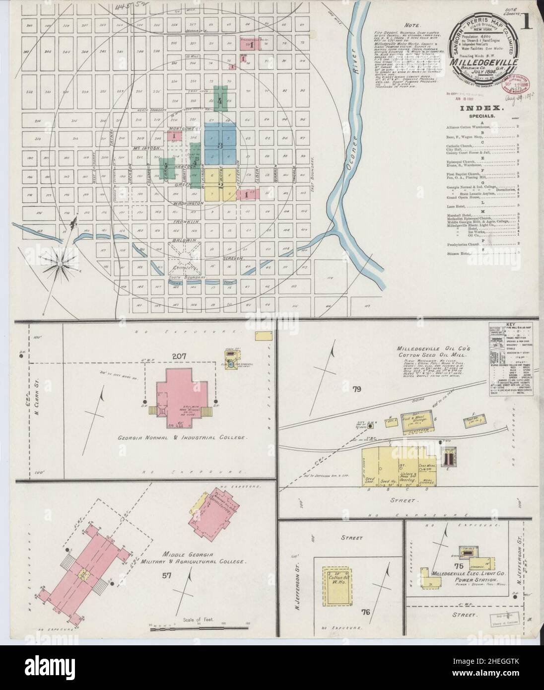 Sanborn Fire Insurance Map from Milledgeville, Baldwin County, Georgia. Stock Photo