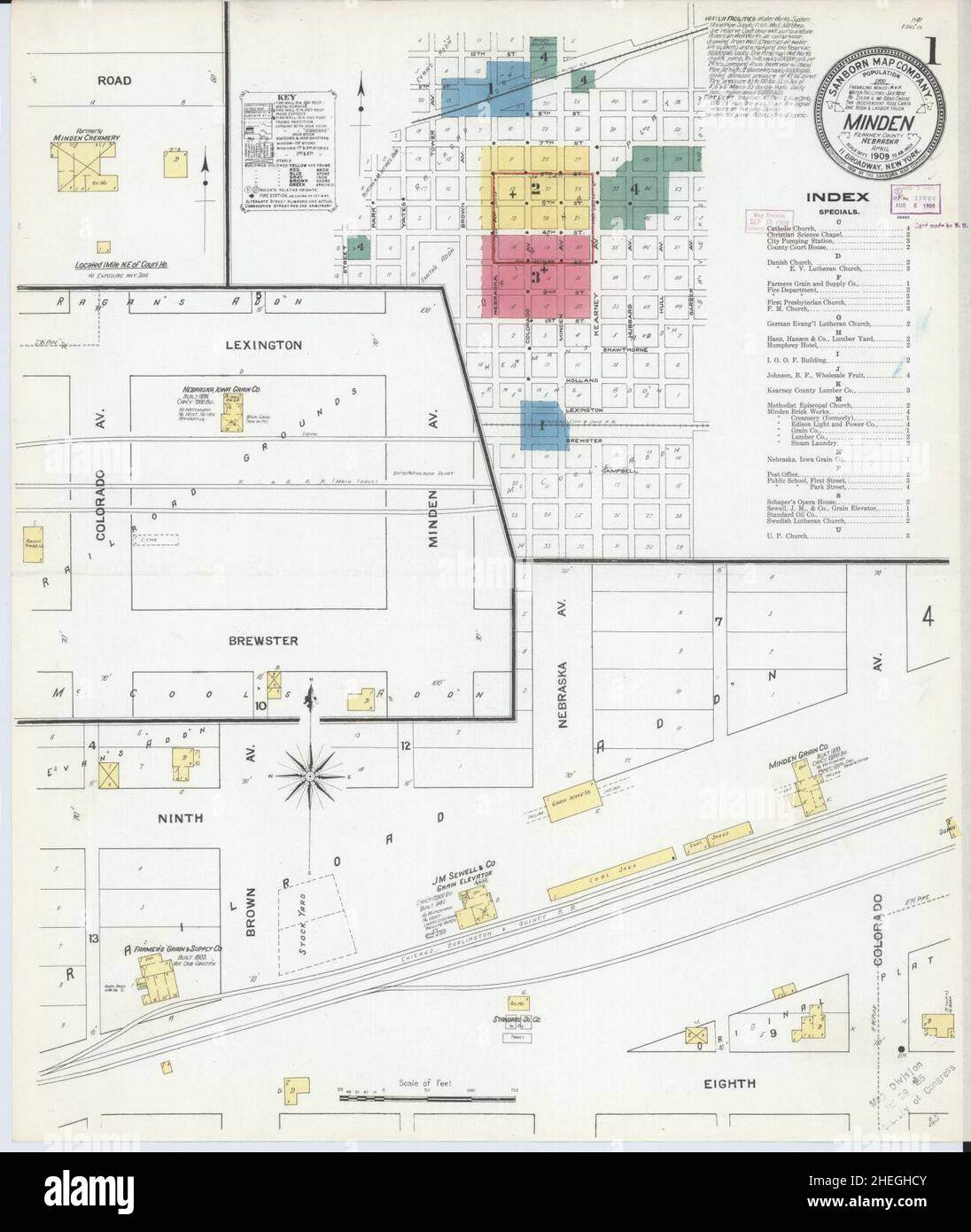 Sanborn Fire Insurance Map from Minden, Kearney County, Nebraska. Stock Photo