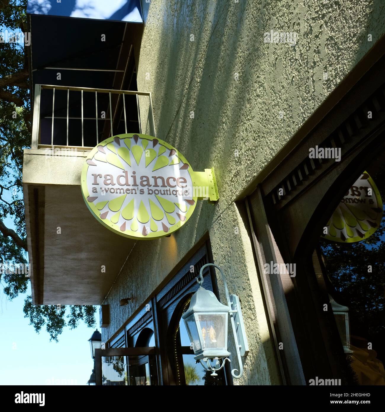 Sign outside Radiance, a women's boutique selling clothing, accessories and jewelry in Harbour Town, Hilton Head, South Carolina, USA. Stock Photo