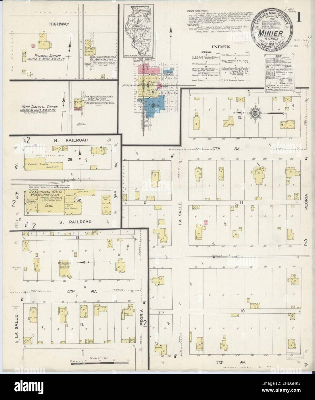 Sanborn Fire Insurance Map from Minier, Tazewell County, Illinois. Stock Photo