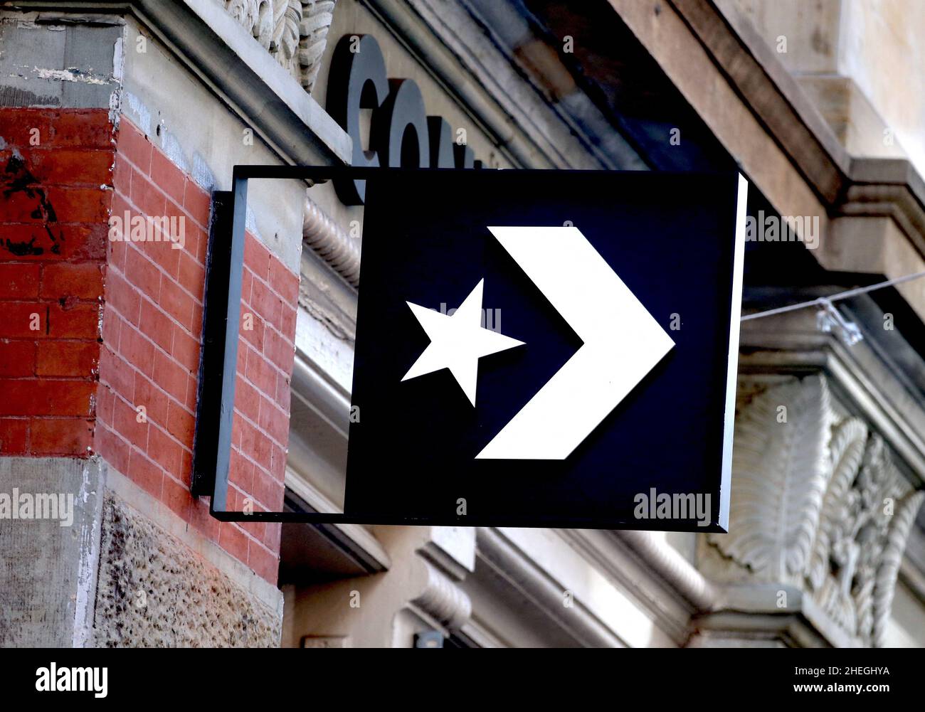 Converse brand logo on the street in New York City, NY, USA on January 10,  2022. Photo by Charles Guerin/ABACAPRESS.COM Stock Photo - Alamy