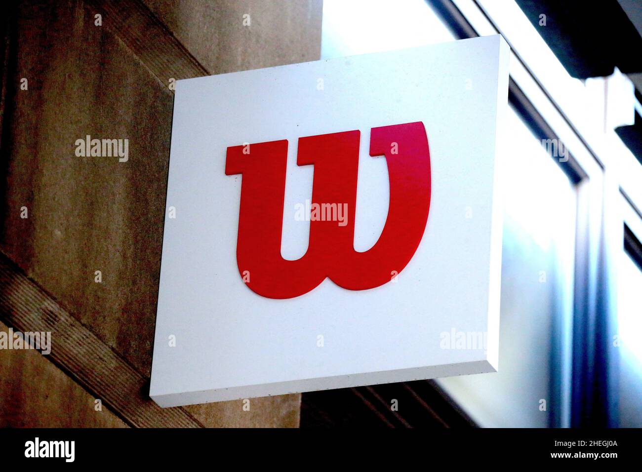 Wilson brand logo on the street in New York City, NY, USA on January 10