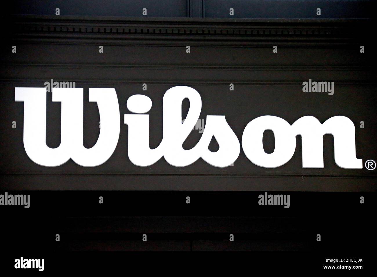 Wilson brand logo on the street in New York City, NY, USA on January 10