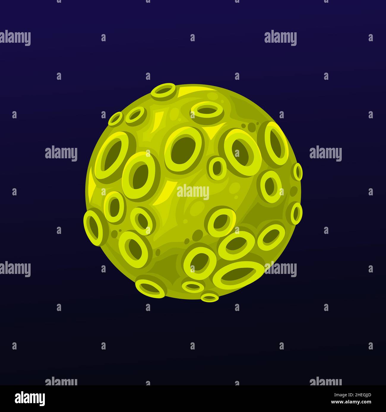 Cartoon green space planet with craters. Fantastic galaxy solar system ...