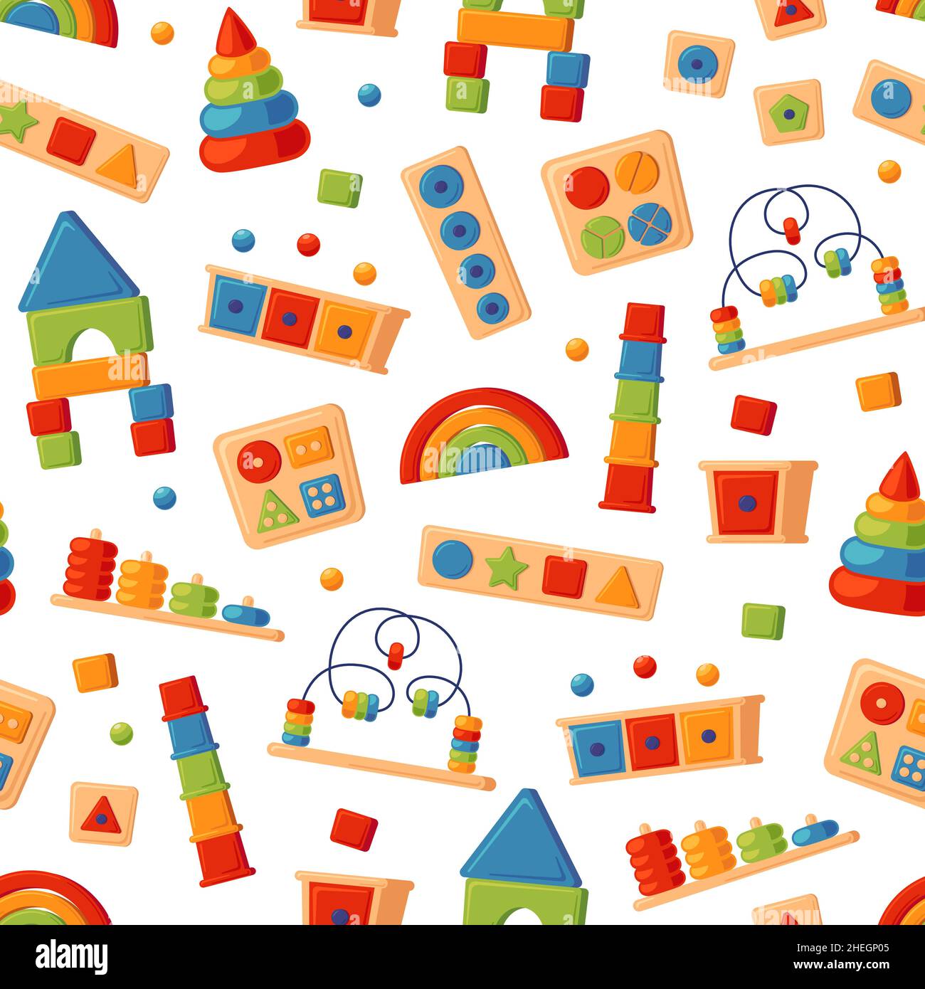 Children wooden toys for Montessori games. Baby seamless pattern ...