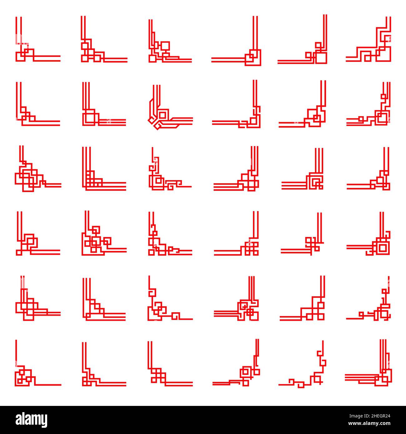 Asian red frame corners and dividers, vector Chinese, Korean or