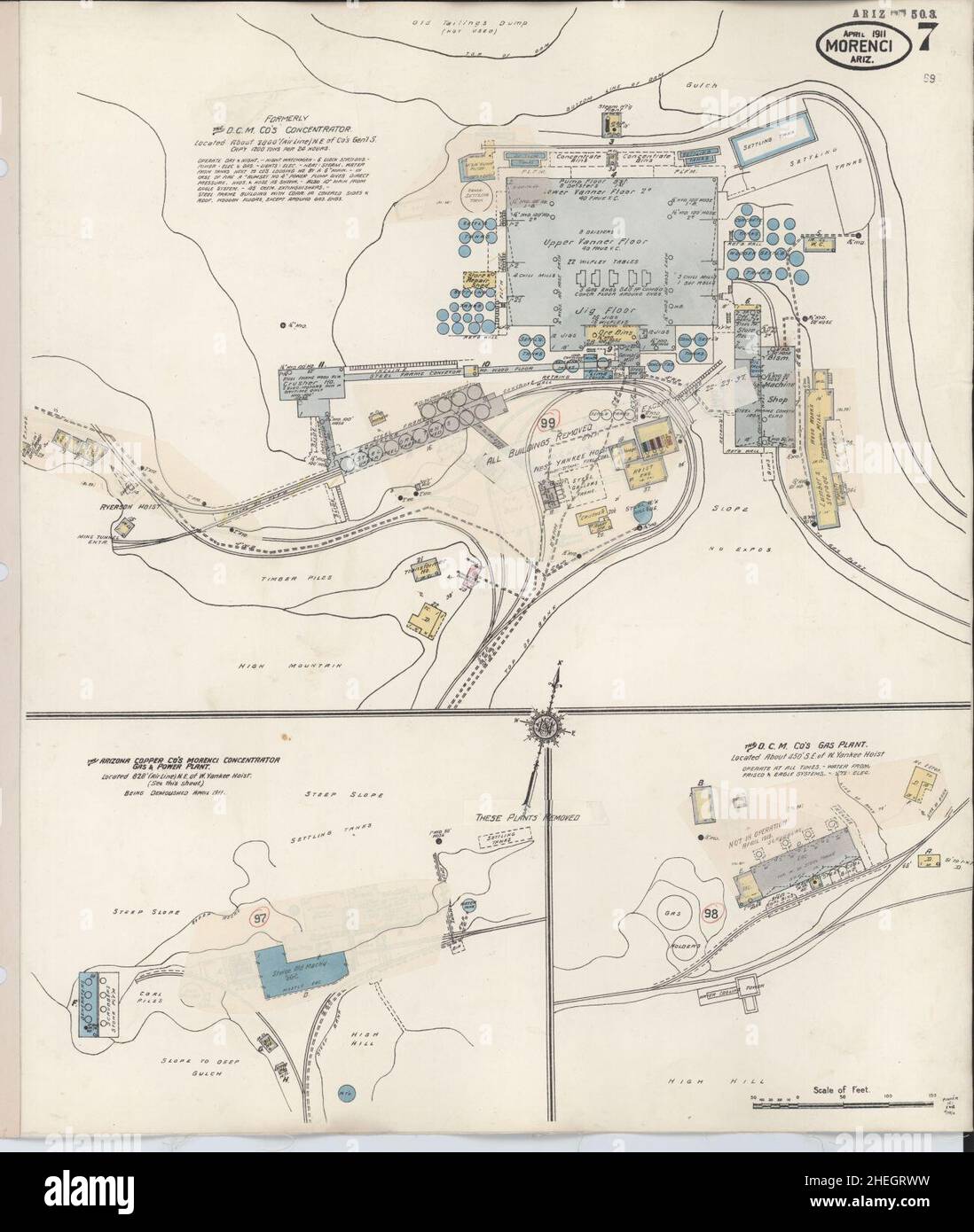 Sanborn Fire Insurance Map from Morenci, Greenlee County, Arizona Stock