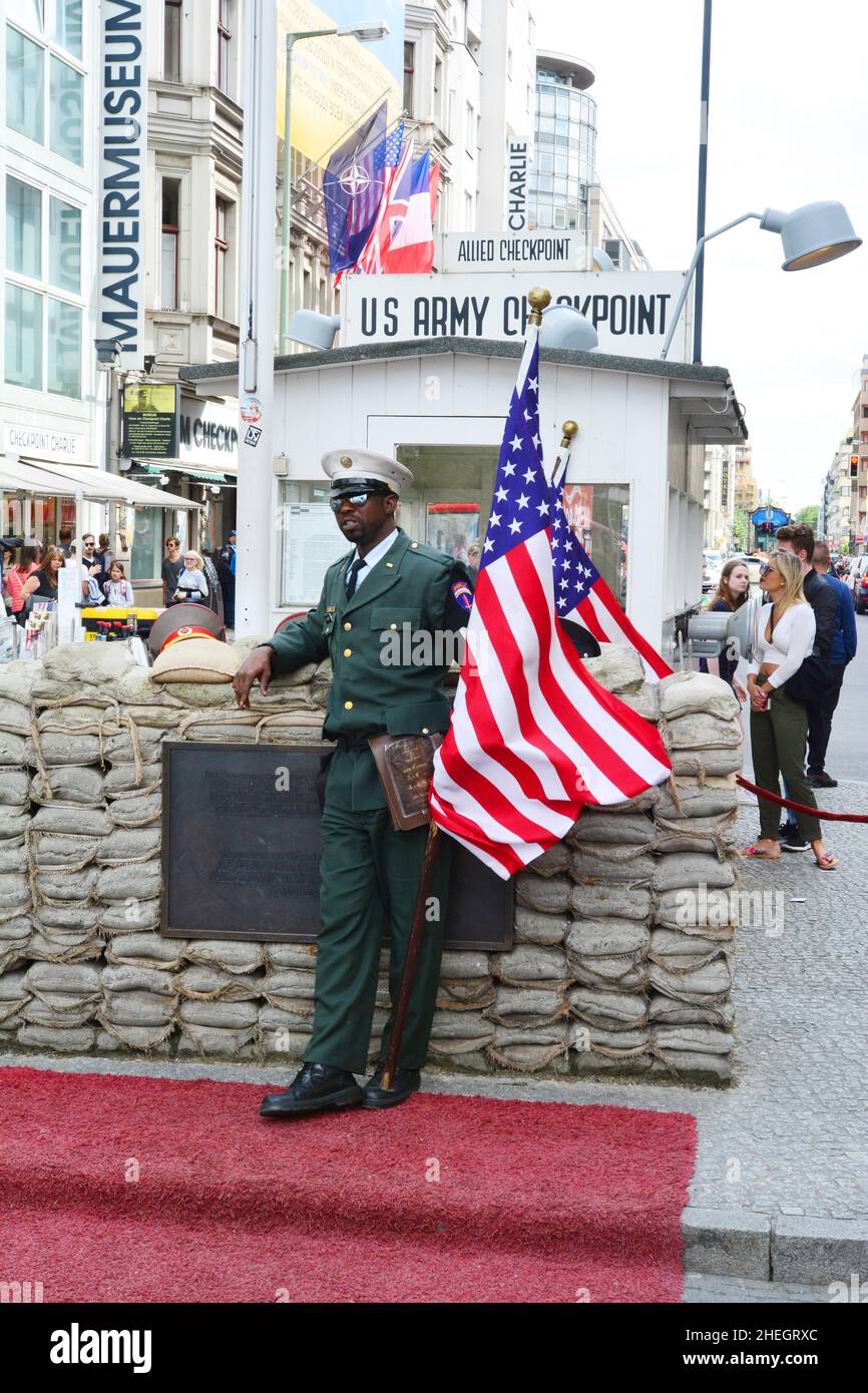GERMANY. BERLIN. CHECK-POINT CHARLIE IS ONE OF THE MOST TURISTICAL SPOTS OF BERLIN. Stock Photo