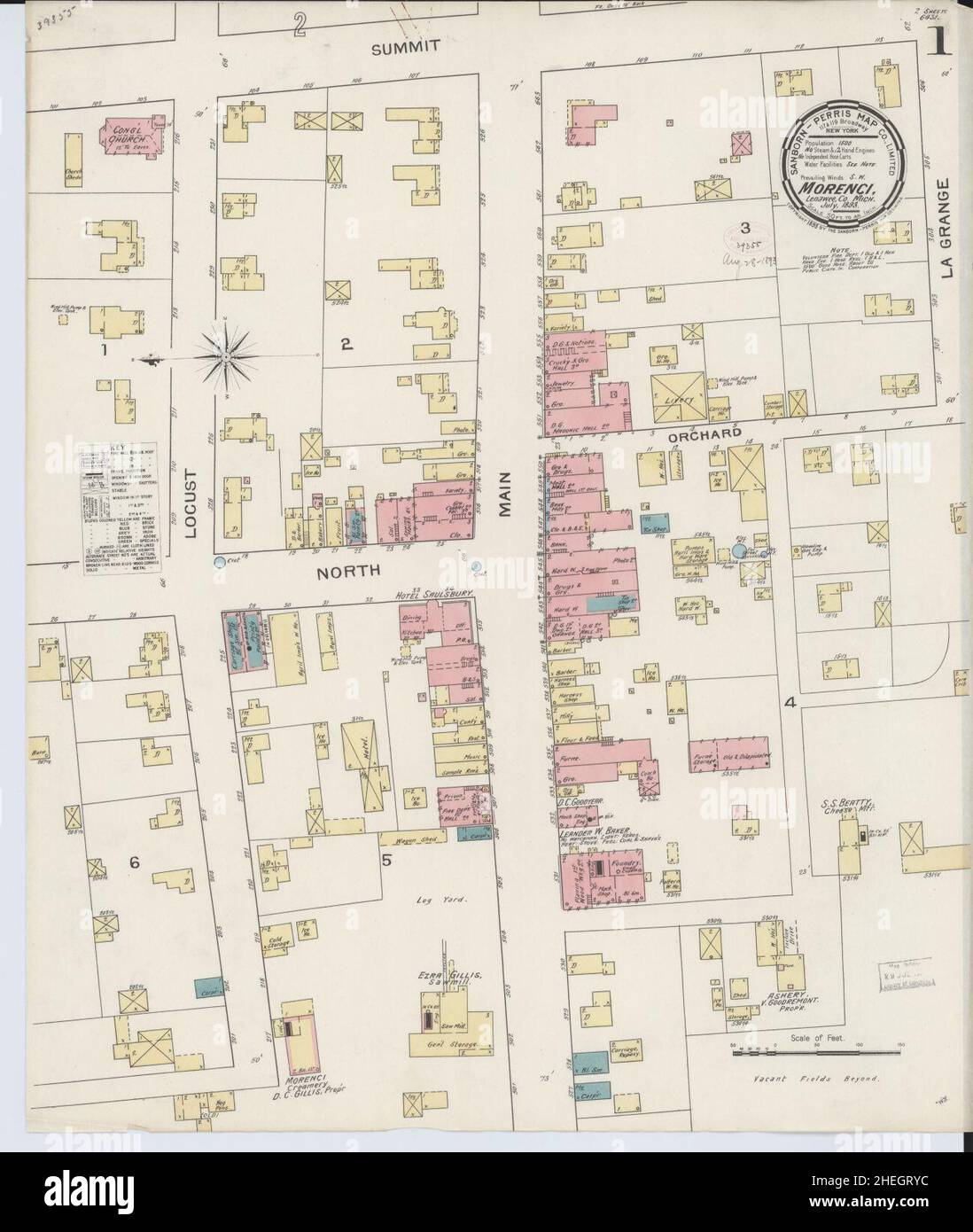 Sanborn Fire Insurance Map from Morenci, Lenawee County, Michigan Stock