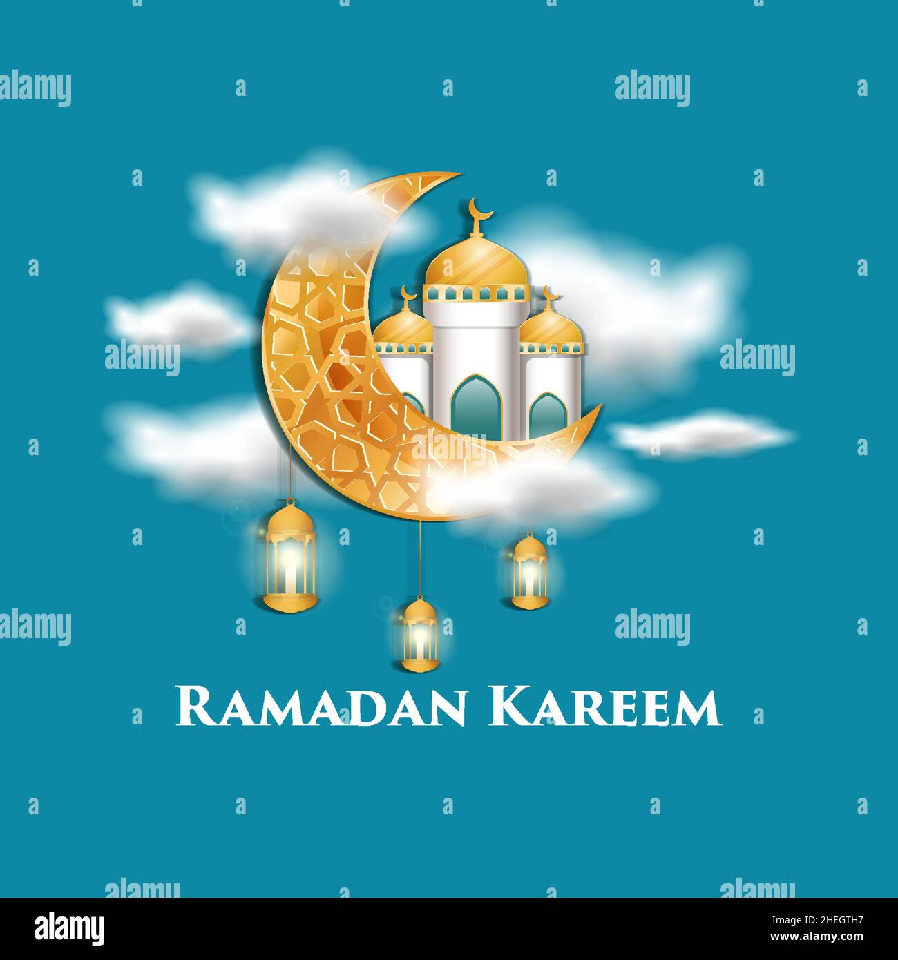 realistic ramadan kareem design with mosque and moon in realistic ...