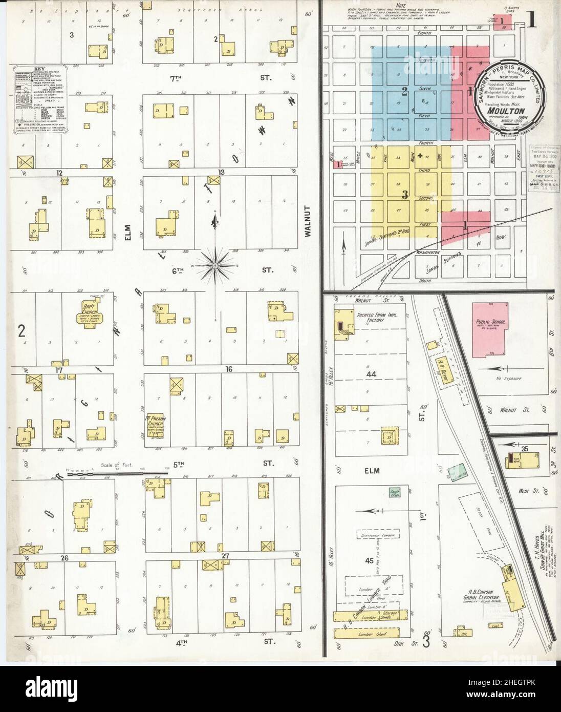 Sanborn Fire Insurance Map from Moulton, Appanoose County, Iowa. Stock Photo