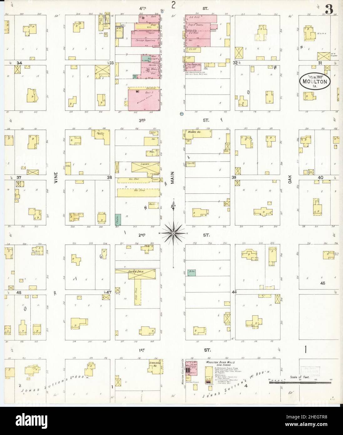 Sanborn Fire Insurance Map from Moulton, Appanoose County, Iowa Stock