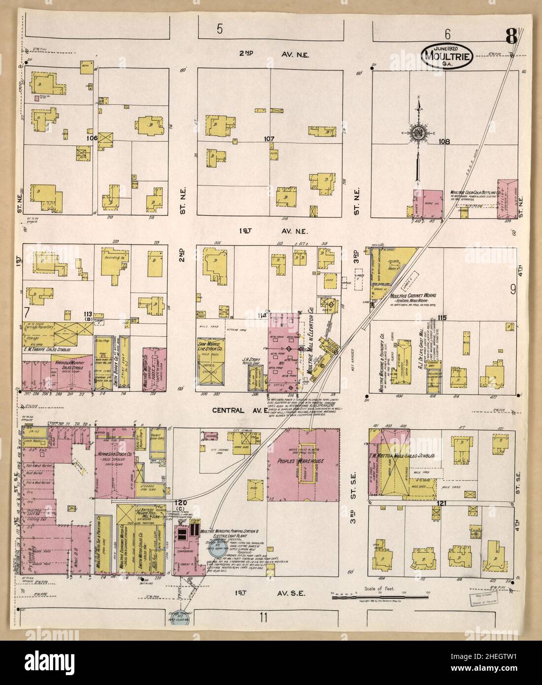 Sanborn Fire Insurance Map from Moultrie, Colquitt County, Georgia. Stock Photo