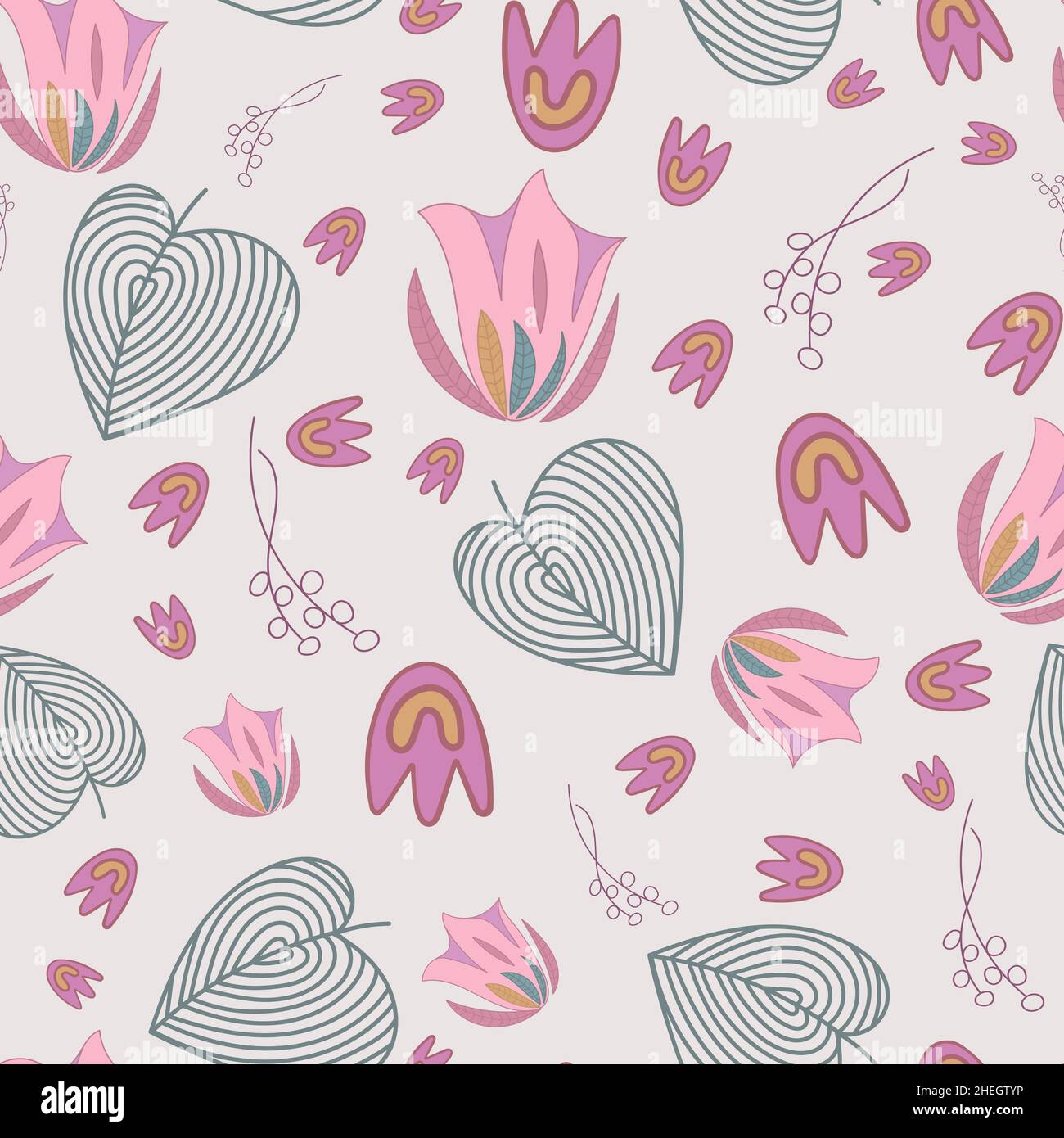 Floral seamless pattern with pink Eustoma flowers on white background. Stock Vector