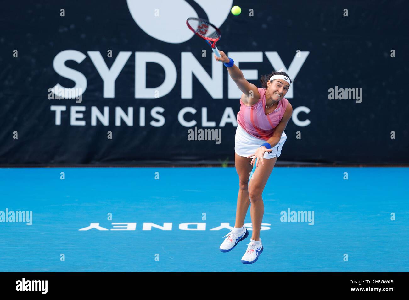 Sydney, Australia. 11th Jan, 2022. Caroline Garcia of France serves to  Jessica Pegula of USA during the first round match at Sydney Tennis Classic  2022 at Sydney Olympic Park Tennis Centre, Sydney,