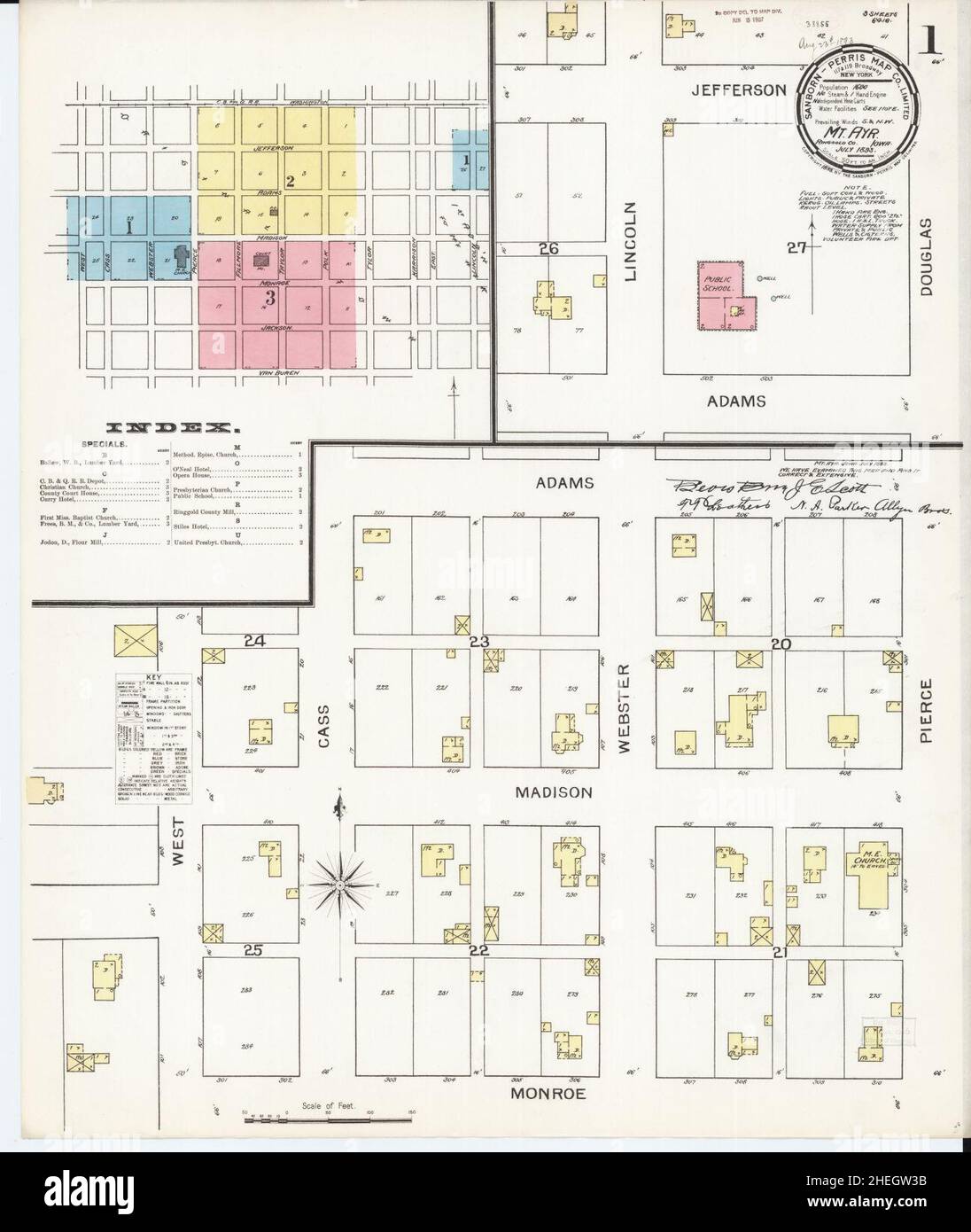 Sanborn Fire Insurance Map from Mount Ayr, Ringgold County, Iowa. Stock Photo