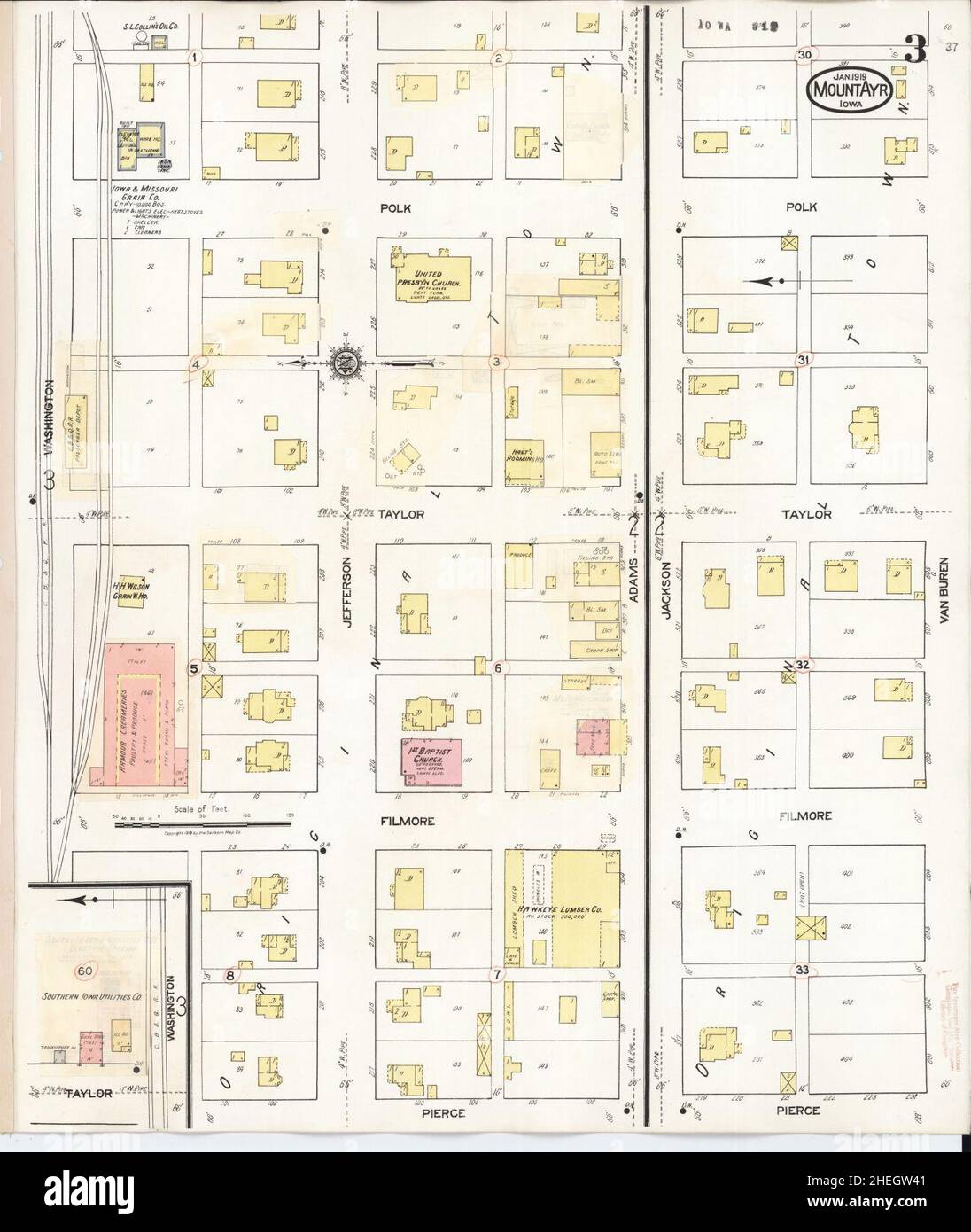 Sanborn Fire Insurance Map from Mount Ayr, Ringgold County, Iowa. Stock Photo